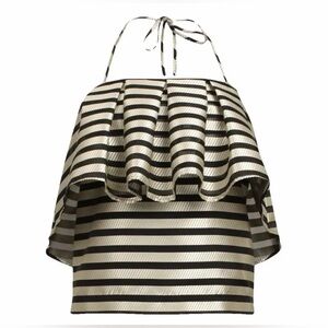Baum und Pferdgarten Striped Black and White Women's ruffled crop top